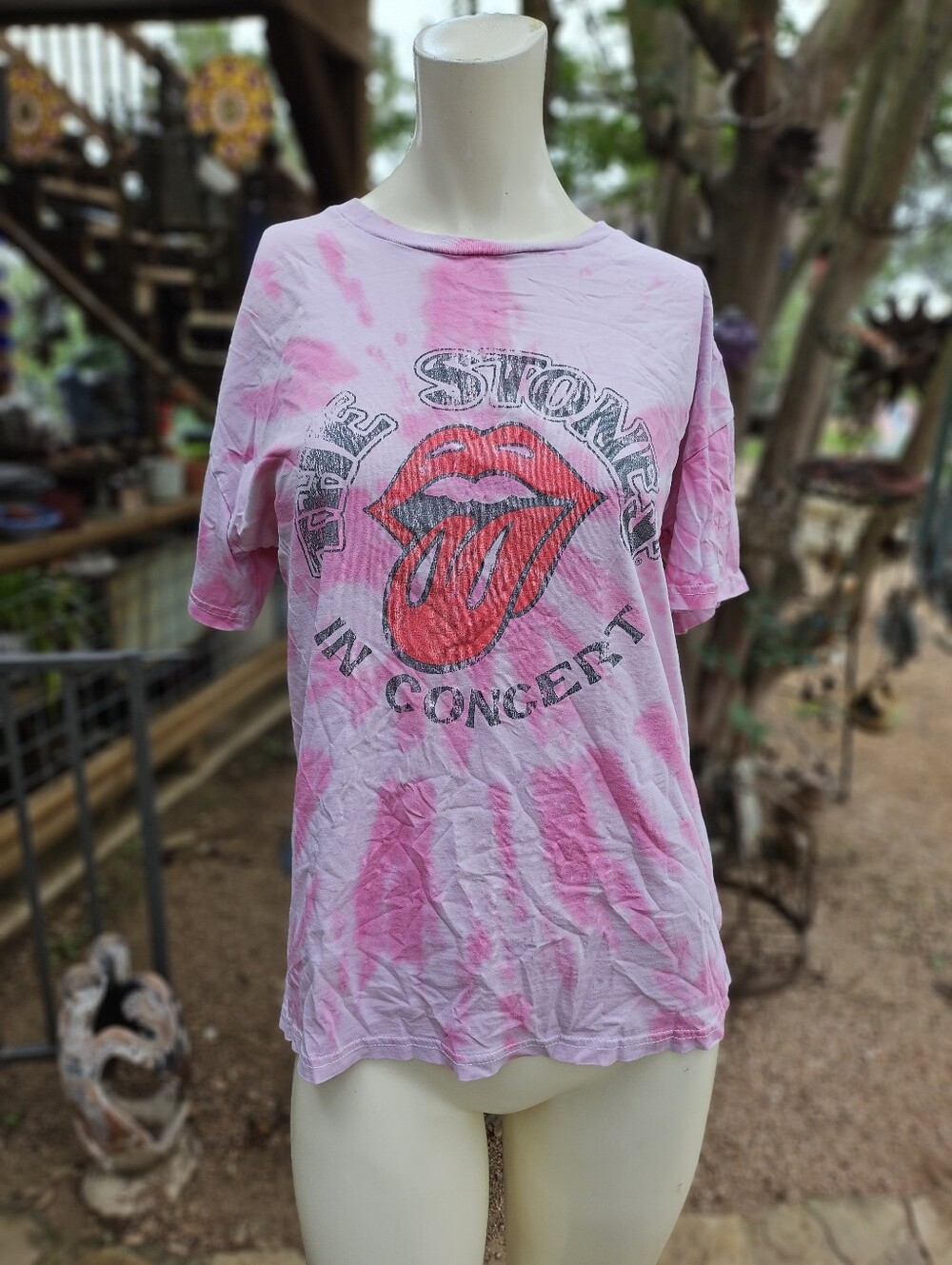 Rolling Stones On Concert Tongue Out! Pink Tie Dyed Cotton Tshirt Size M